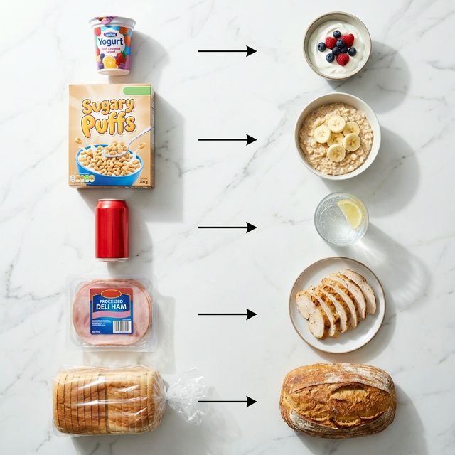 Choosing between an apple and a donut — healthy vs ultra-processed